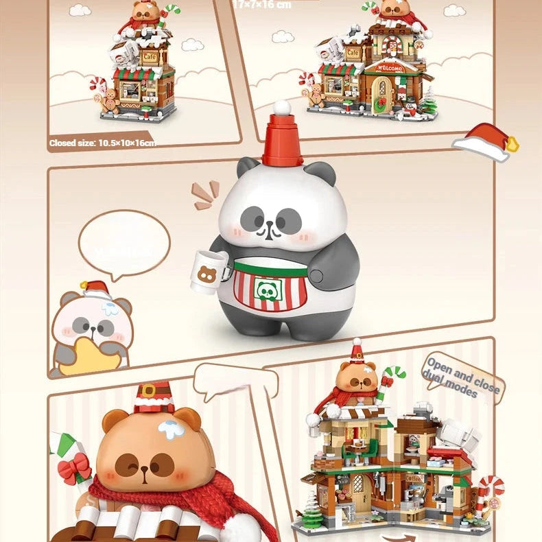 Christmas Foldable Panda Shops Micro Building Sets