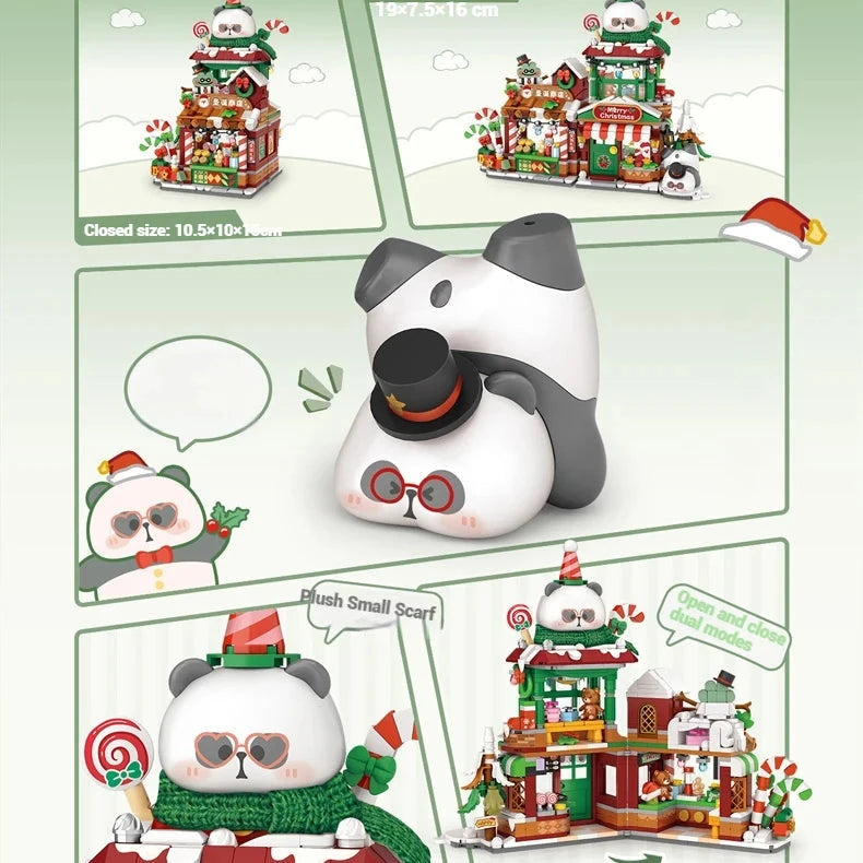 Christmas Foldable Panda Shops Micro Building Sets