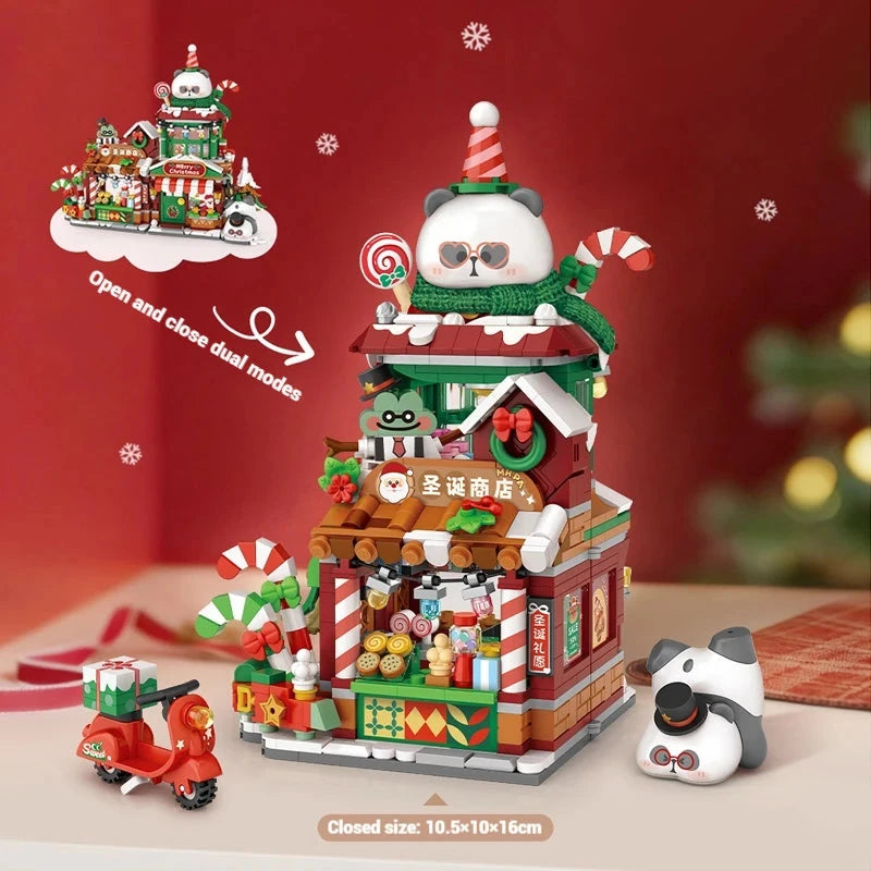Christmas Foldable Panda Shops Micro Building Sets