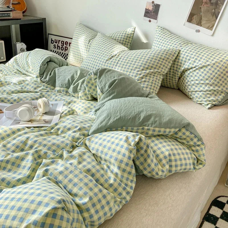 Pastel Checked Plaid Bedding Set Collection without Bed Sheet
