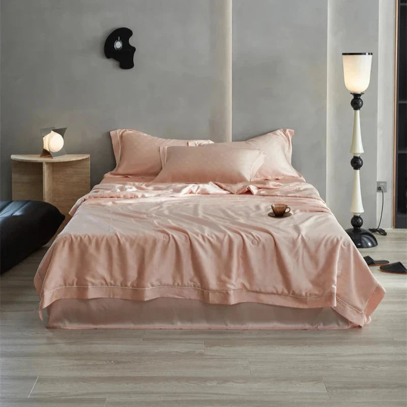 Rose Peach Luxurious Lyocell Jacquard Blanket Set