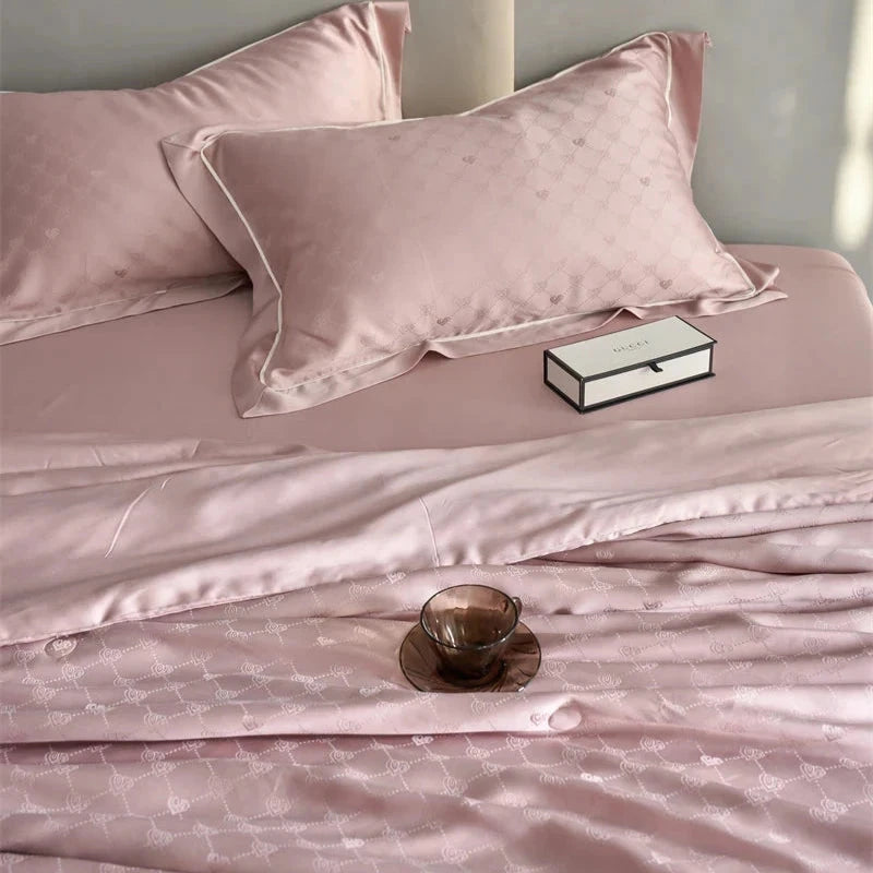 Rose Peach Luxurious Lyocell Jacquard Blanket Set