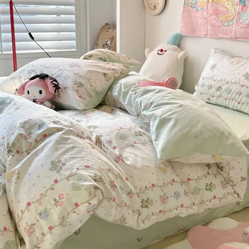 Vintage Bunny Rabbit Cute Polyester Bedding Set with Bed Sheet