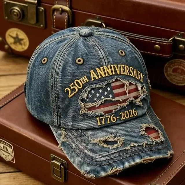 Men's USA 250th Anniversary Distressed Denim Baseball Cap | Embroidered US Flag Patriotic Trucker Hat