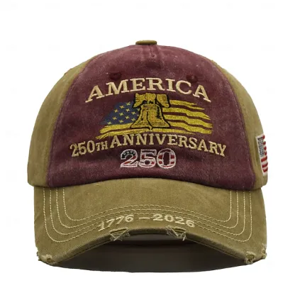 Men's USA 250th Anniversary Distressed Baseball Cap | Embroidered Liberty Bell Patriotic Trucker Hat