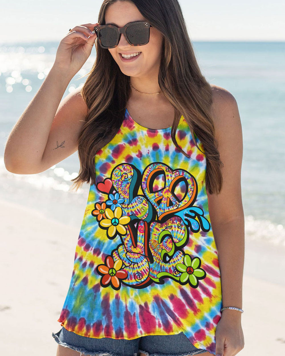 HIPPIE PEACE LOVE FLOWERS TIE DYE ALL OVER PRINT - TY31012313