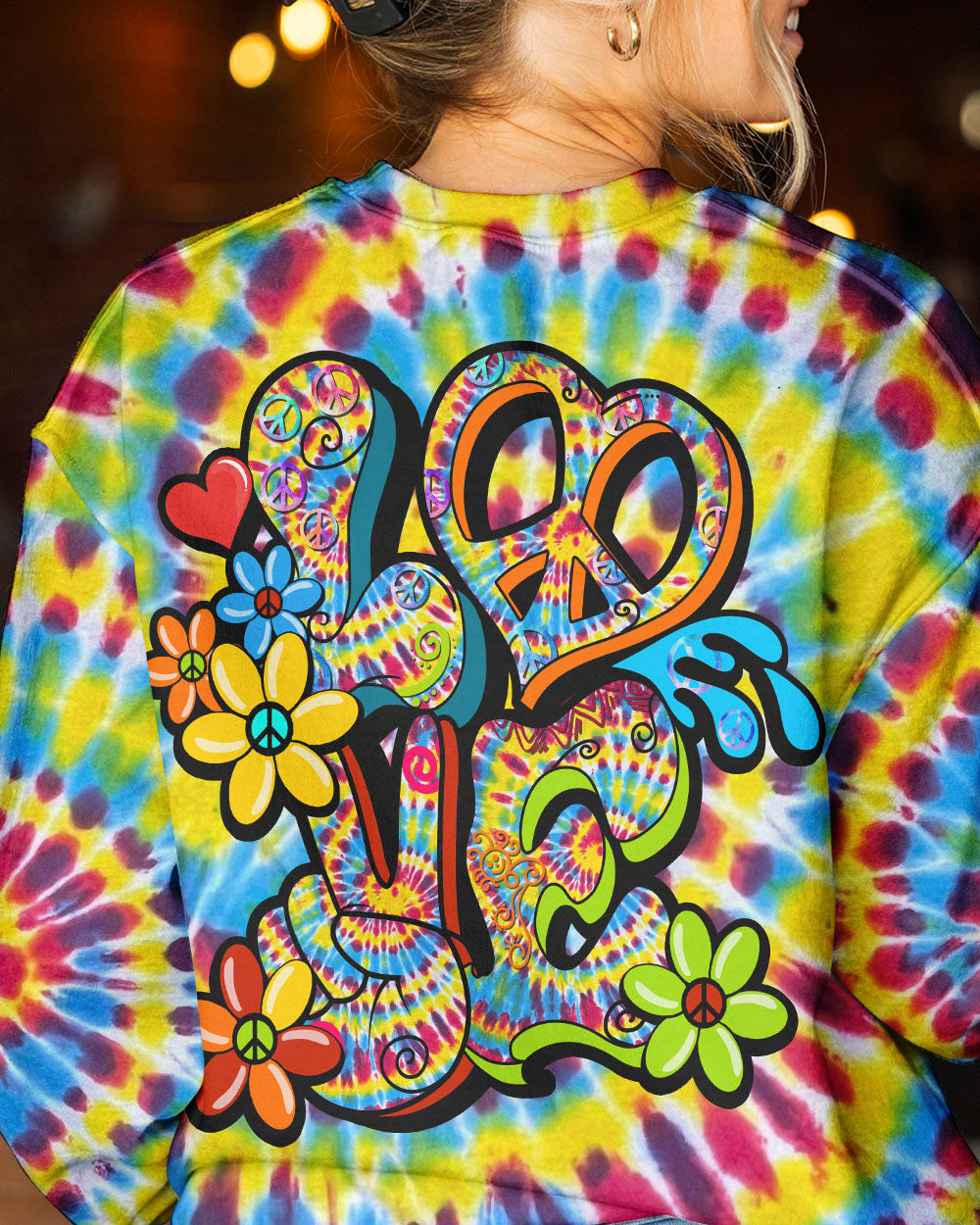 HIPPIE PEACE LOVE FLOWERS TIE DYE ALL OVER PRINT - TY31012313