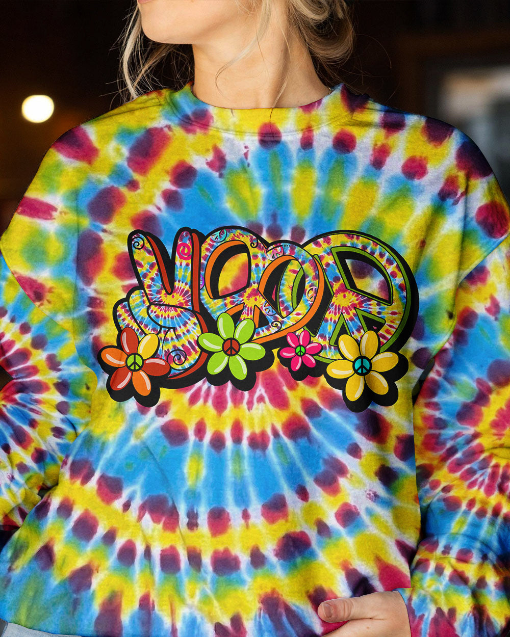 HIPPIE PEACE LOVE FLOWERS TIE DYE ALL OVER PRINT - TY31012313