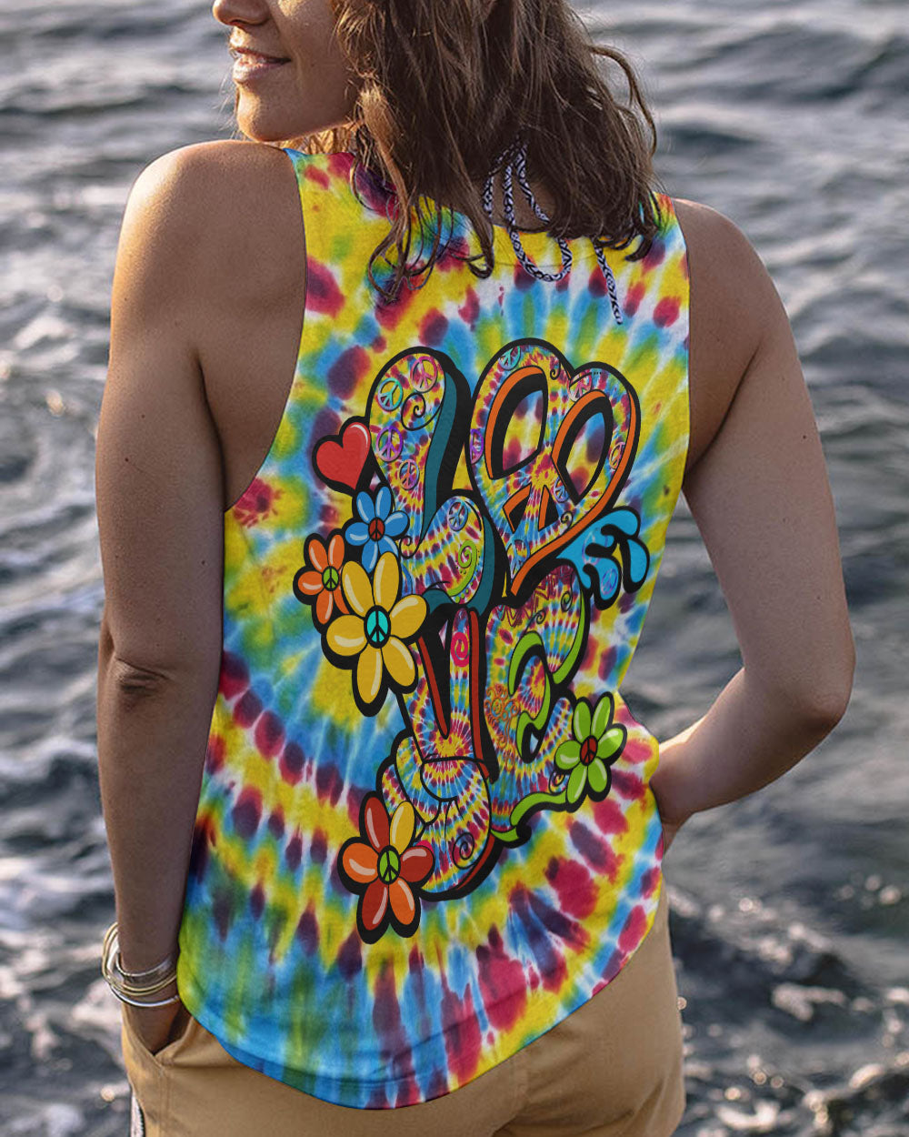 HIPPIE PEACE LOVE FLOWERS TIE DYE ALL OVER PRINT - TY31012313