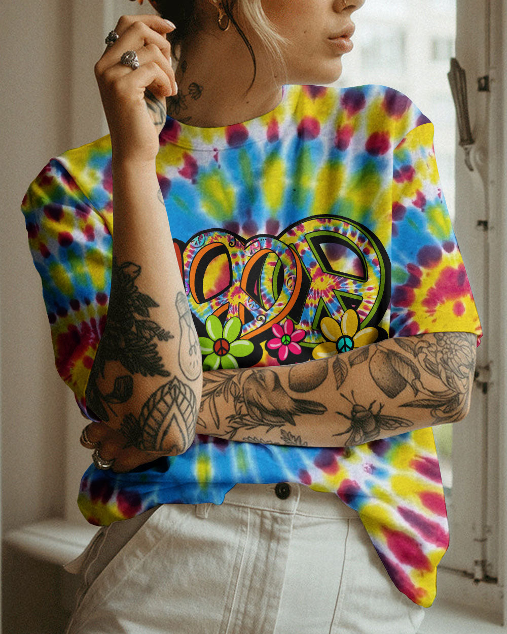 HIPPIE PEACE LOVE FLOWERS TIE DYE ALL OVER PRINT - TY31012313