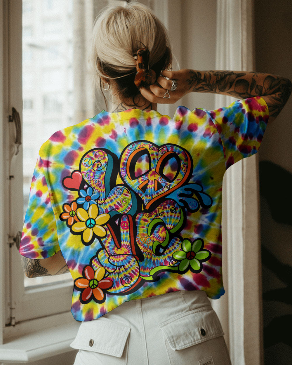 HIPPIE PEACE LOVE FLOWERS TIE DYE ALL OVER PRINT - TY31012313