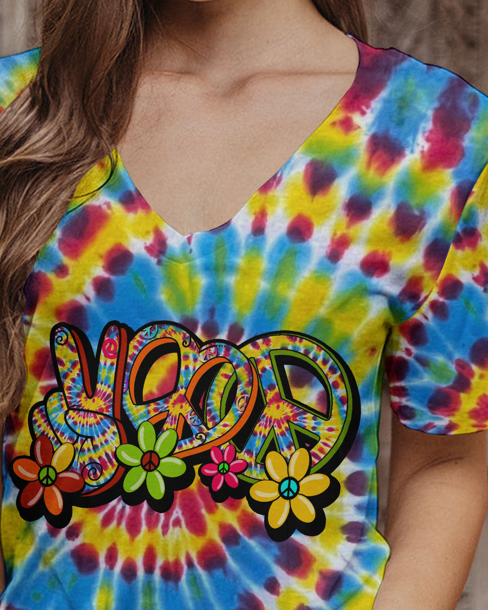 HIPPIE PEACE LOVE FLOWERS TIE DYE ALL OVER PRINT - TY31012313
