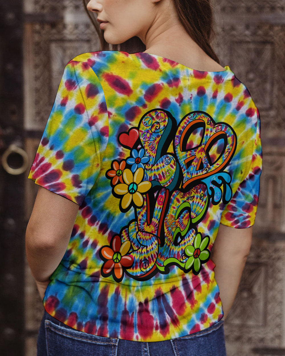HIPPIE PEACE LOVE FLOWERS TIE DYE ALL OVER PRINT - TY31012313
