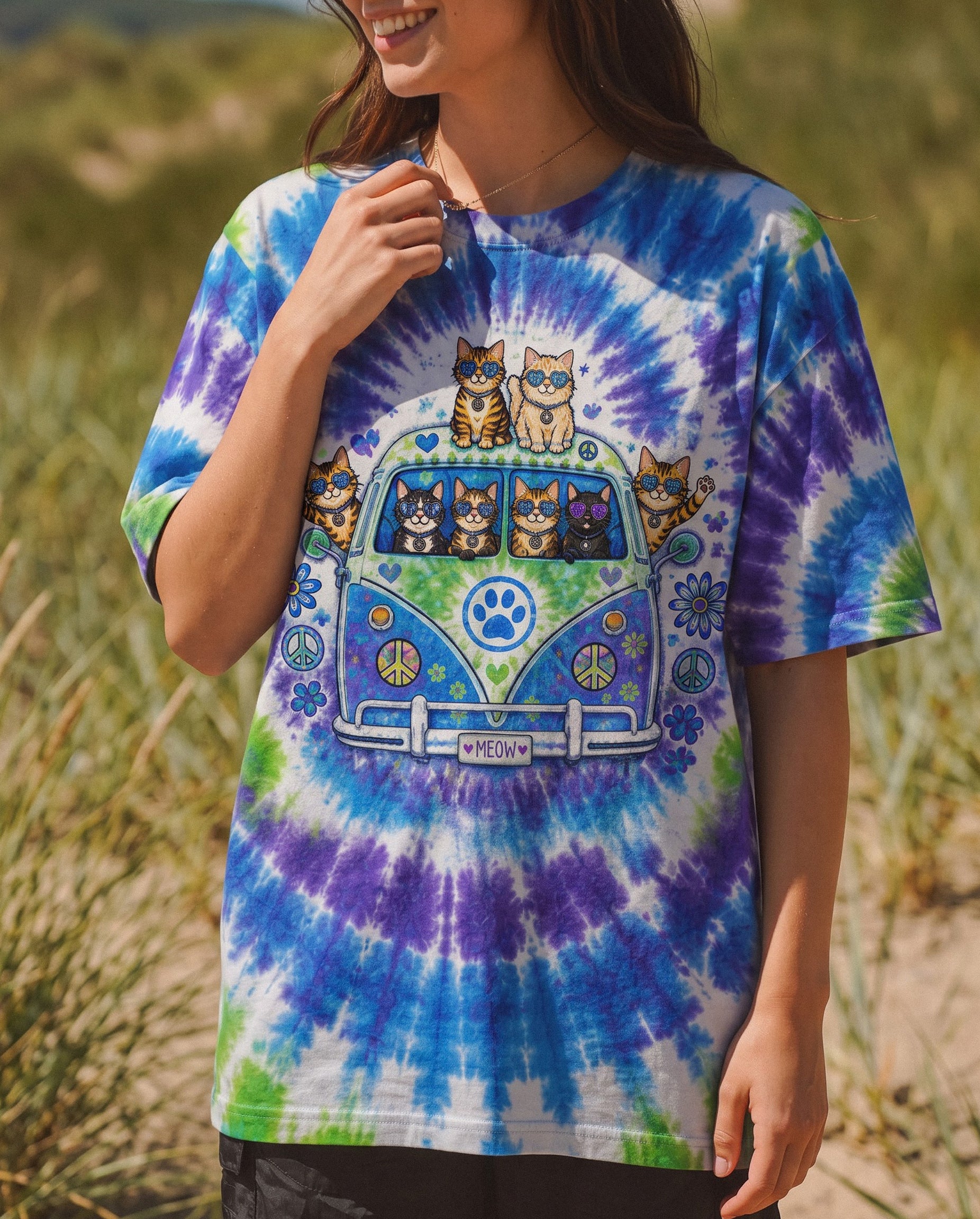 PEACE LOVE AND MEOW CAT VAN ALL OVER PRINT - KMTM3107262