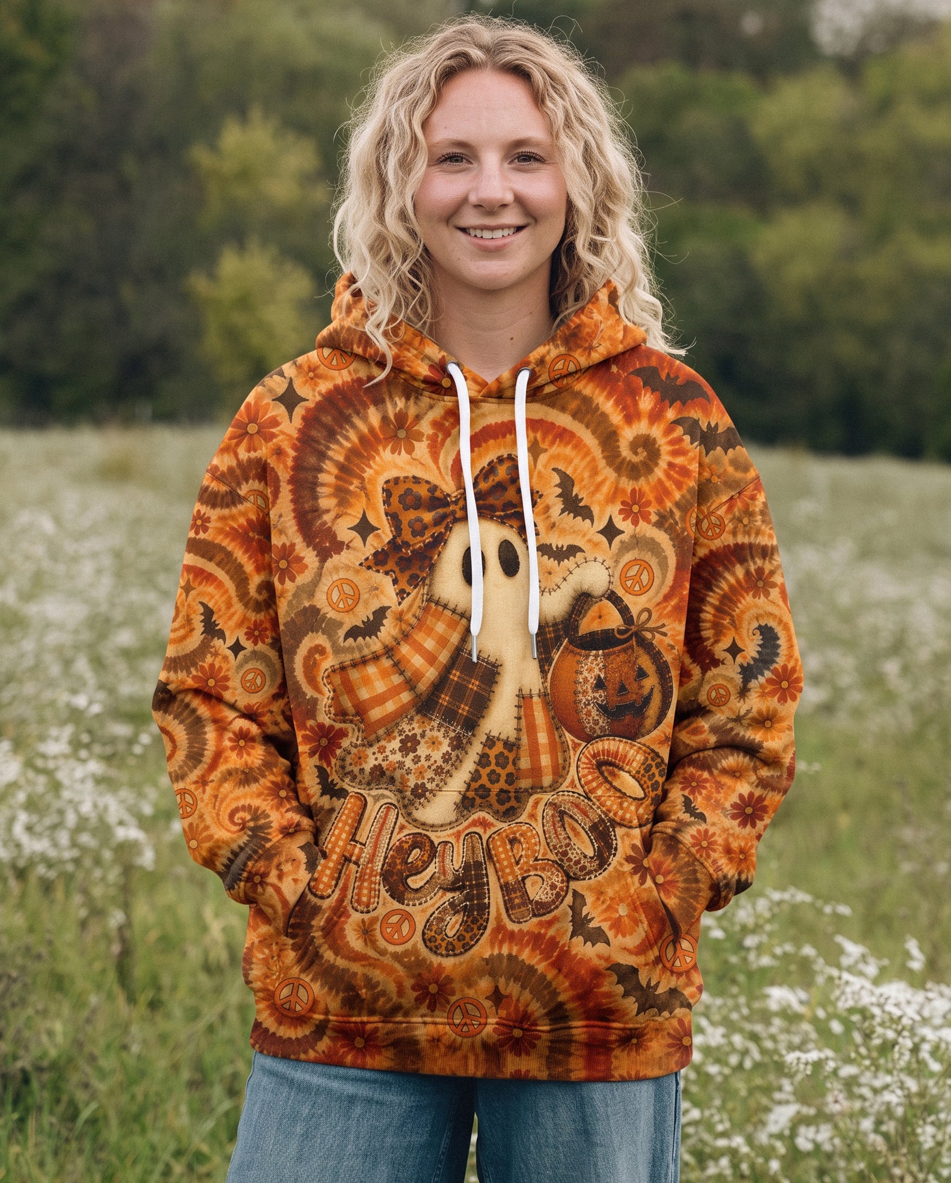 HEY BOO PATCHWORK GHOST HALLOWEEN ALL OVER PRINT - KMTM2707261