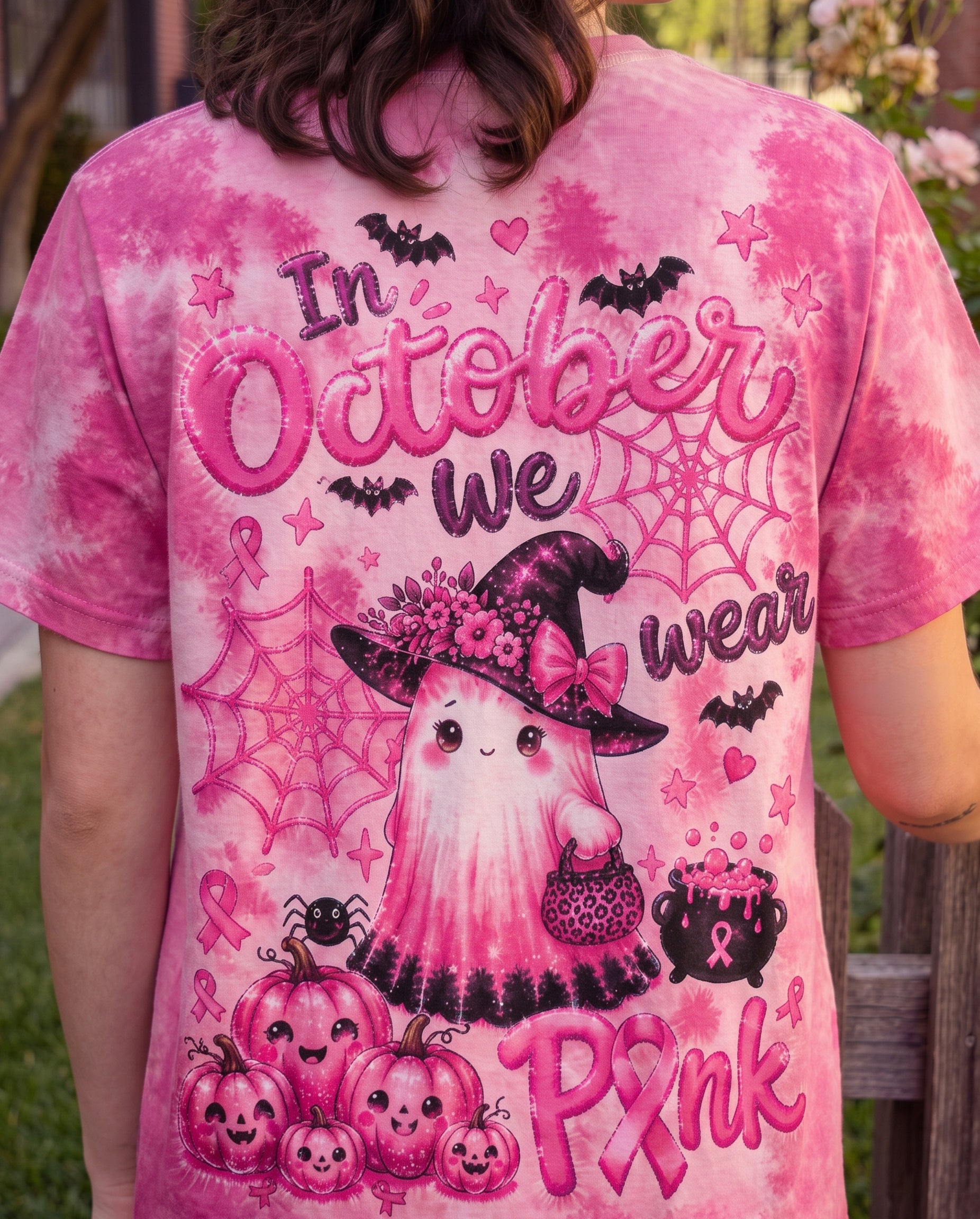IN OCTOBER WE WEAR PINK WITCHY GHOST ALL OVER PRINT - KMTM2107261