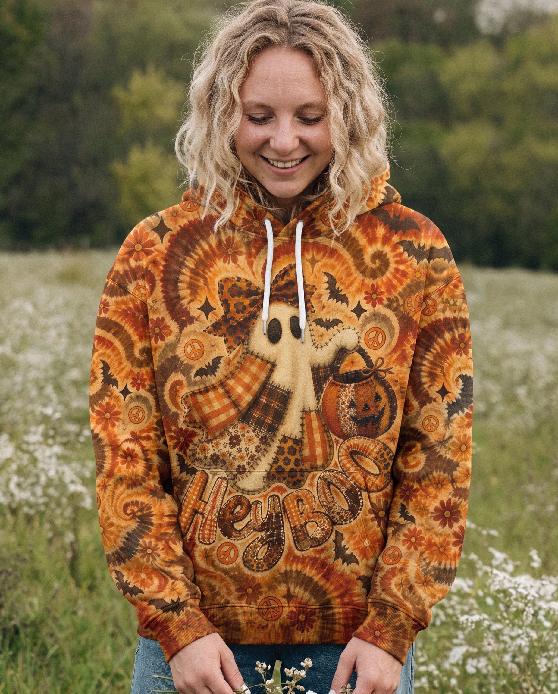 HEY BOO PATCHWORK GHOST HALLOWEEN ALL OVER PRINT - KMTM2707261