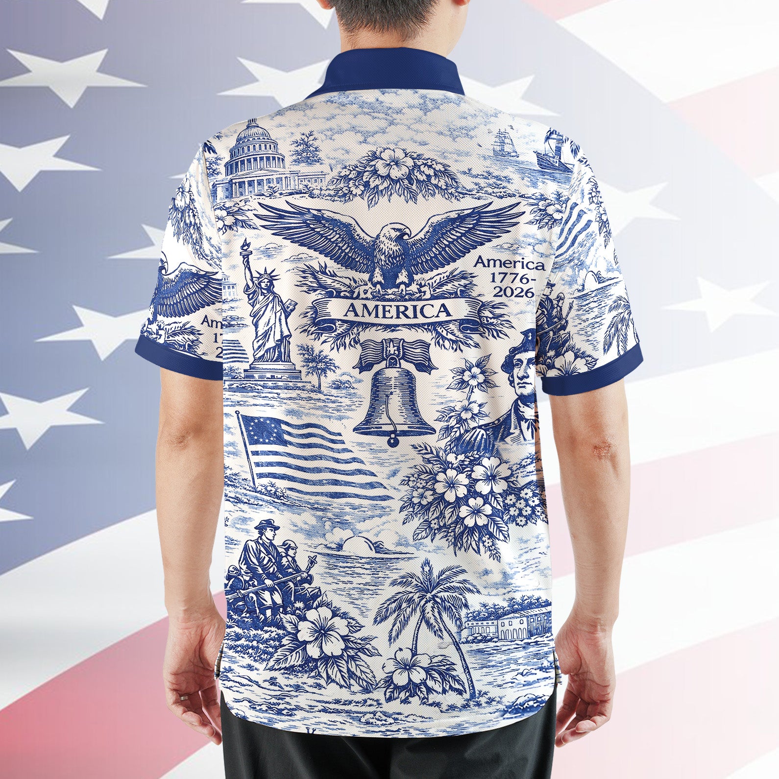 250 Years of America 1776-2026 Polo Shirt, Vintage Patriotic All-Over Print Polo, 4th of July USA Shirt