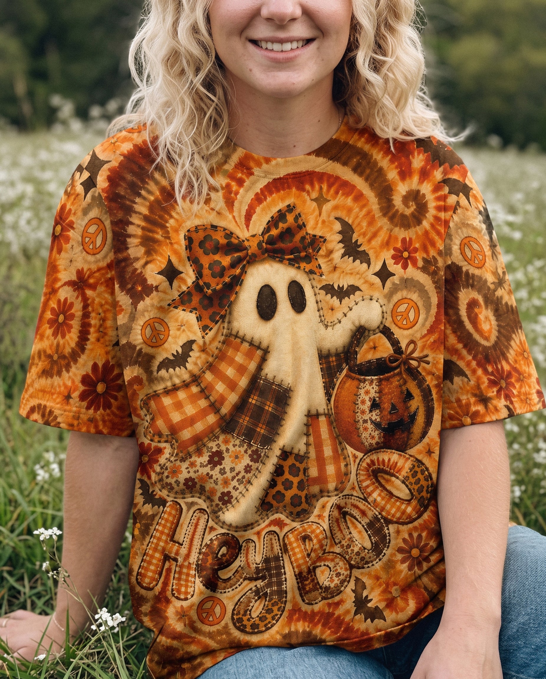 HEY BOO PATCHWORK GHOST HALLOWEEN ALL OVER PRINT - KMTM2707261