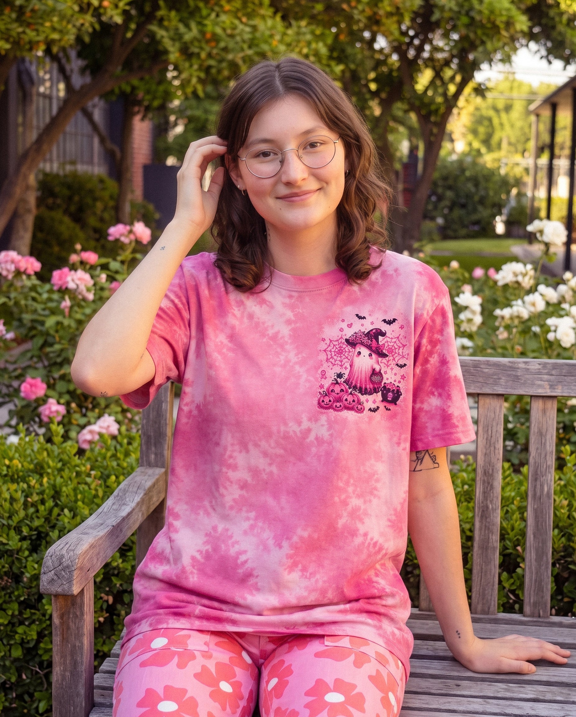IN OCTOBER WE WEAR PINK WITCHY GHOST ALL OVER PRINT - KMTM2107261