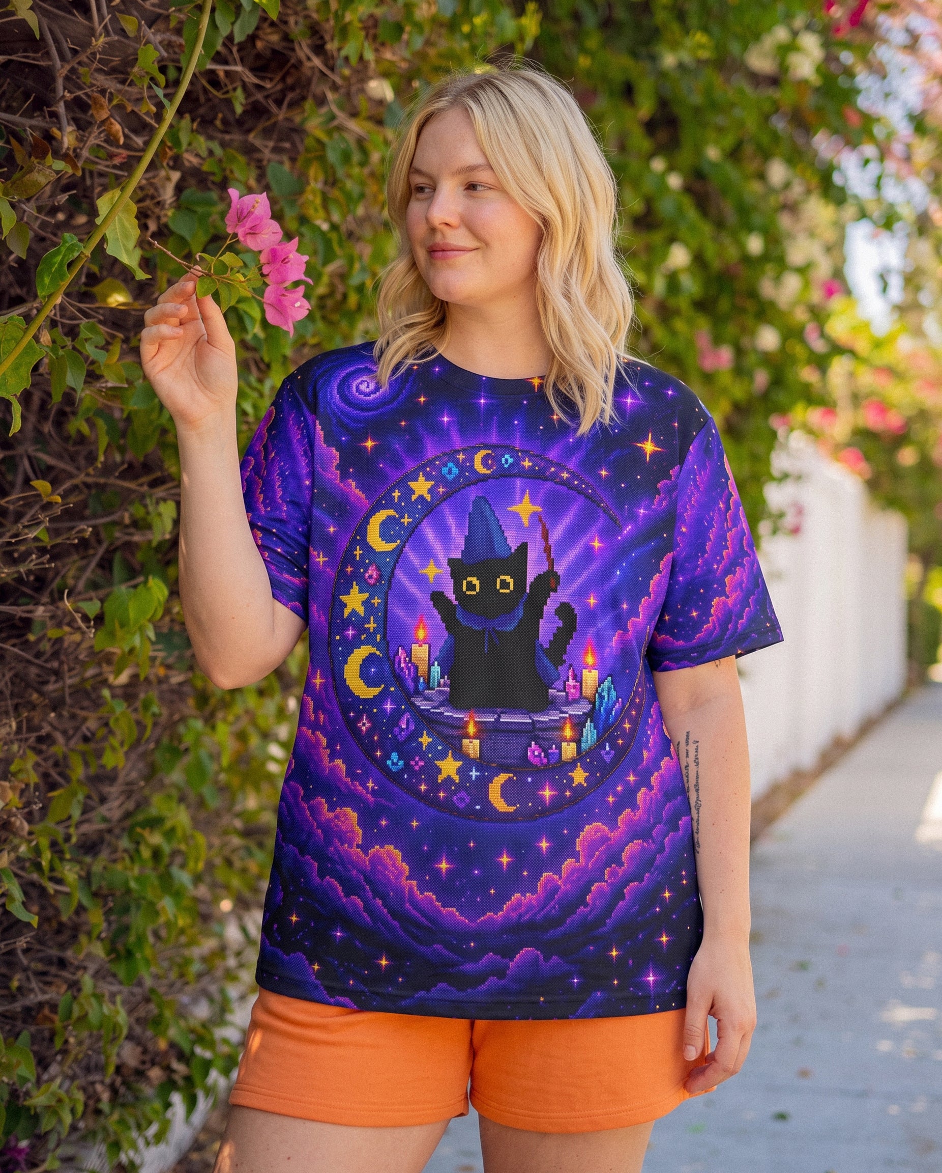 A WEE BIT WICKED BLACK CAT WITCH MOON ALL OVER PRINT - KMTM2207261