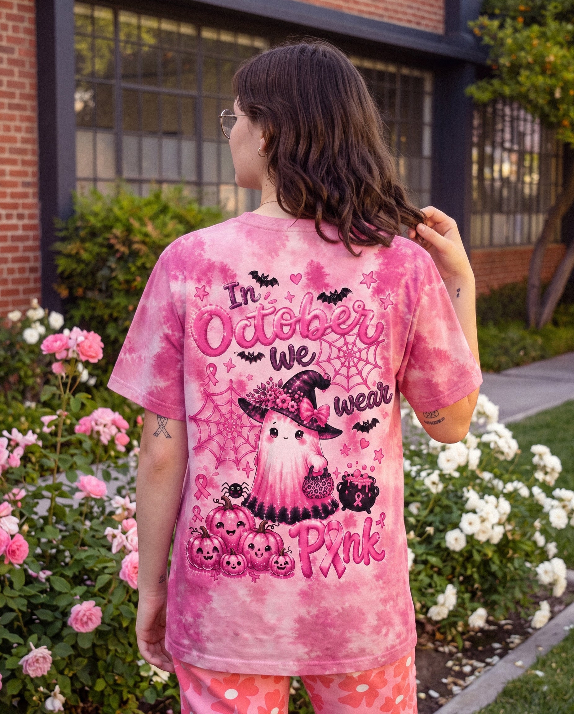 IN OCTOBER WE WEAR PINK WITCHY GHOST ALL OVER PRINT - KMTM2107261