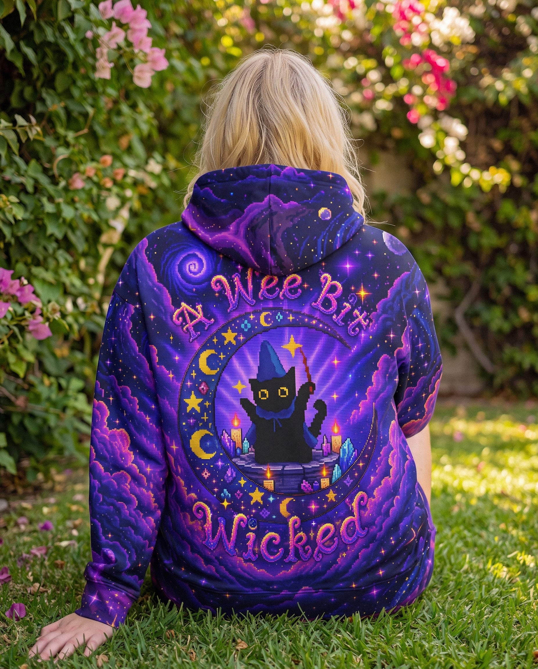 A WEE BIT WICKED BLACK CAT WITCH MOON ALL OVER PRINT - KMTM2207261