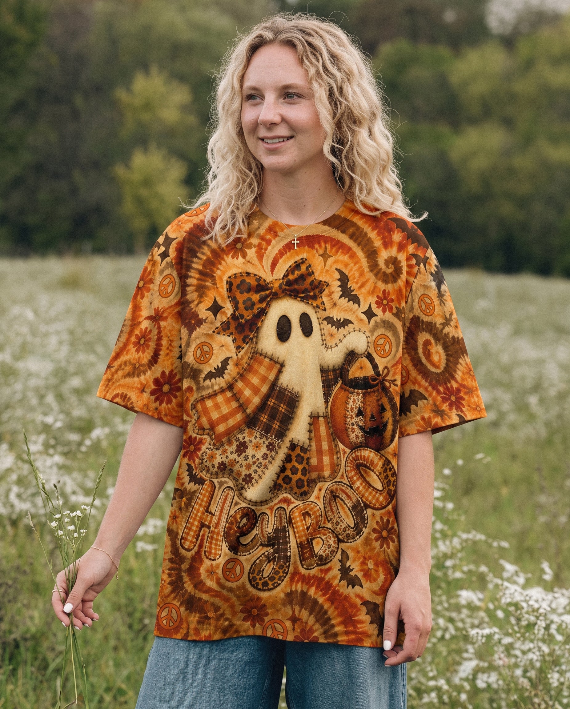 HEY BOO PATCHWORK GHOST HALLOWEEN ALL OVER PRINT - KMTM2707261