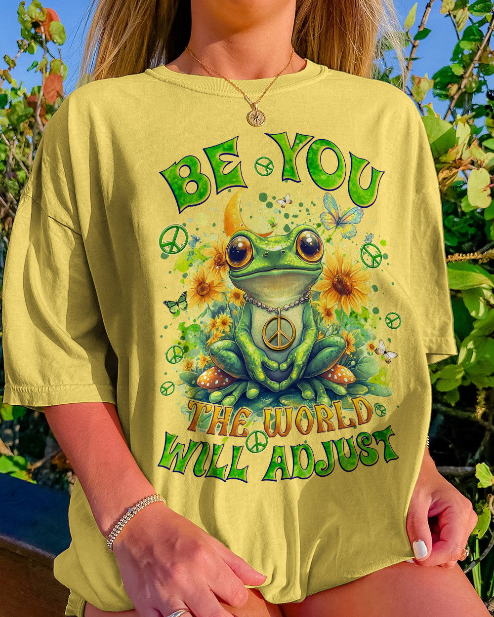 BE YOU THE WORLD WILL ADJUST FROG TIE DYE COTTON SHIRT - TYQY0401254