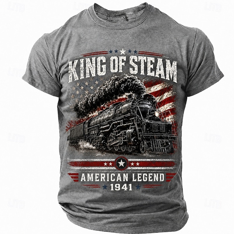 Steam Locomotive King Of Steam American Legend 1941 Train Men's Vintage Patriotic Distressed Railroad T Shirt Graphic Crew Neck Short Sleeve Gift for Train Lover Designer Clothing Apparel #14250896