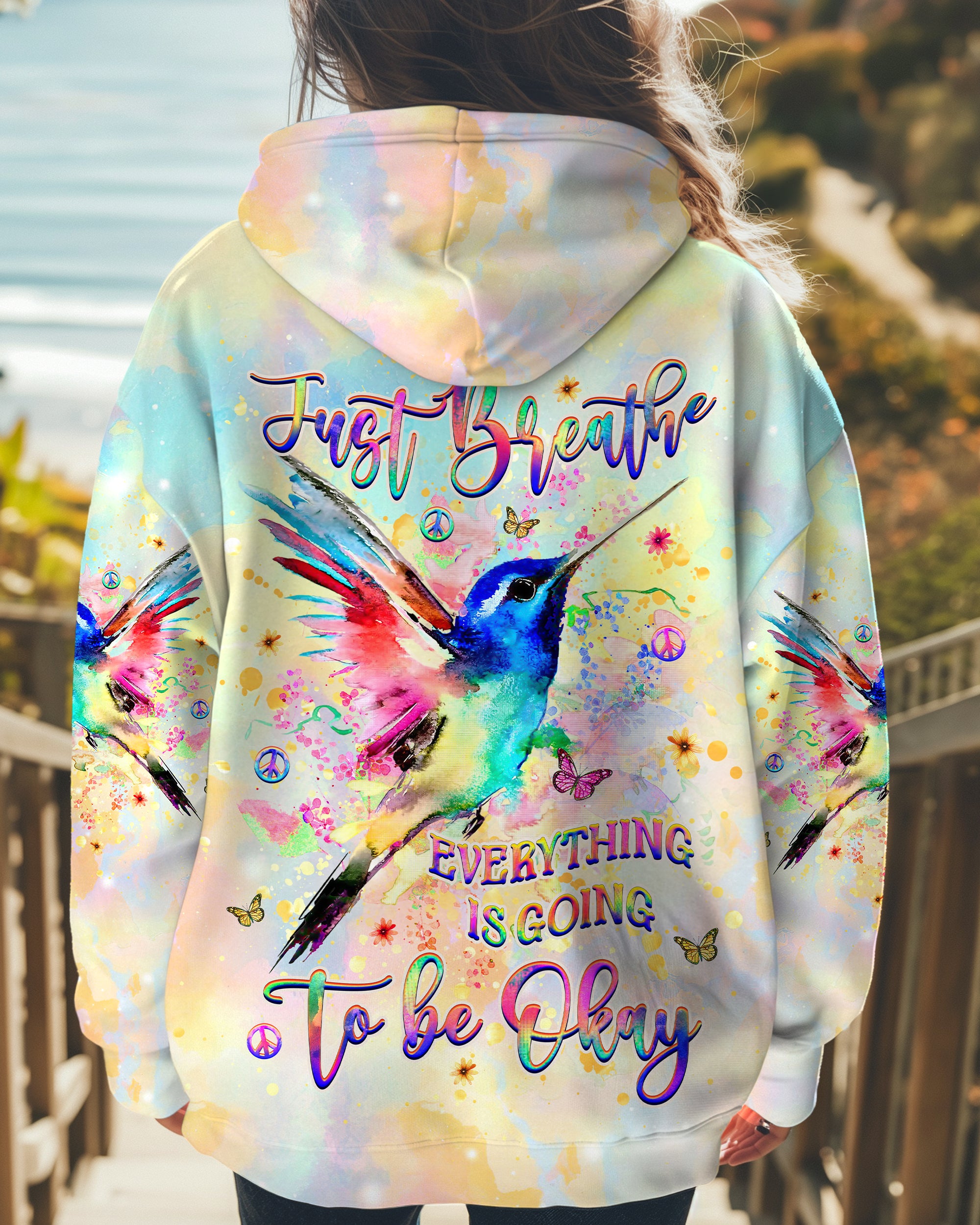 JUST BREATHE HUMMINGBIRD ALL OVER PRINT - YHHG1909241