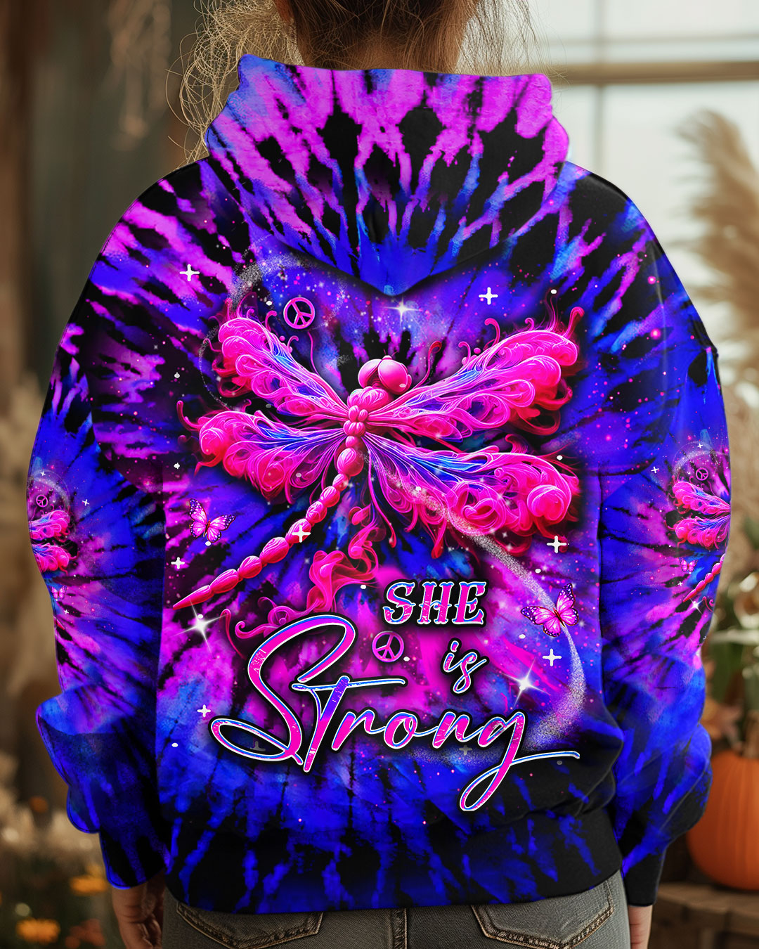 SHE IS STRONG DRAGONFLY TIE DYE ALL OVER PRINT - YHDU2602254