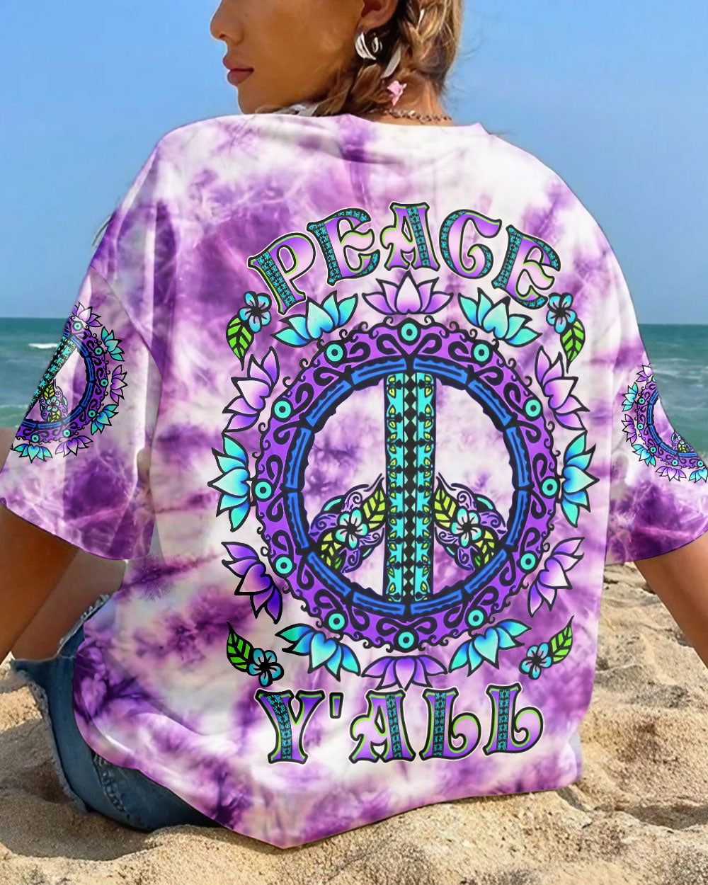 PEACE Y'ALL TIE DYE ALL OVER PRINT - YHDU2306232