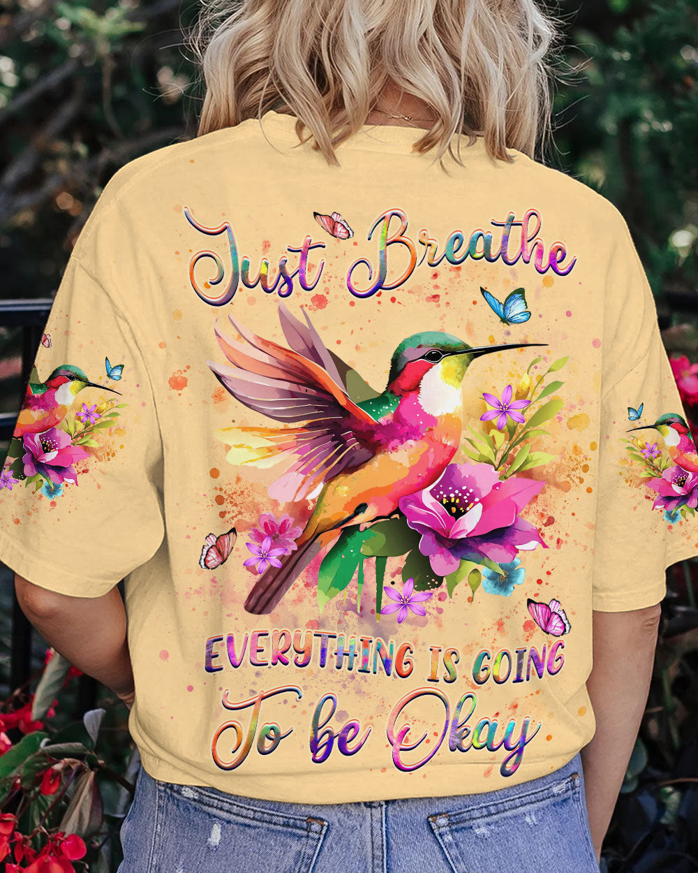 JUST BREATHE HUMMINGBIRD ALL OVER PRINT - YHDU1507242