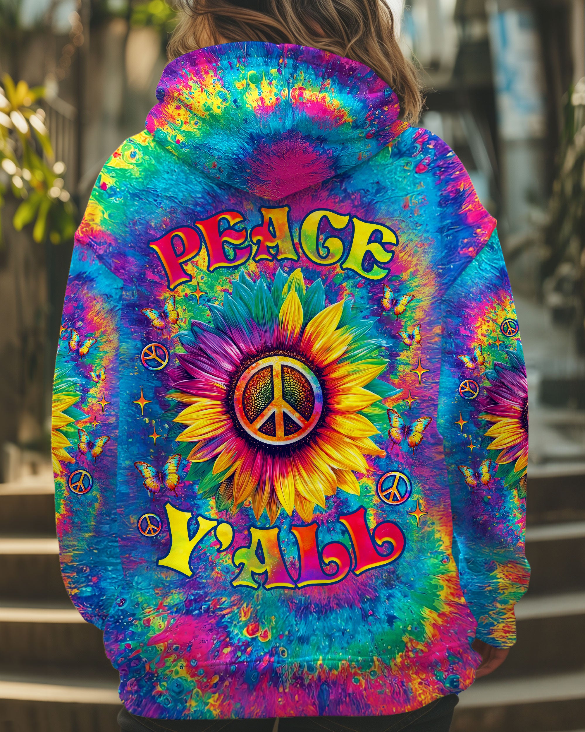 PEACE Y'ALL SUNFLOWER TIE DYE ALL OVER PRINT  - TLNZ0906252