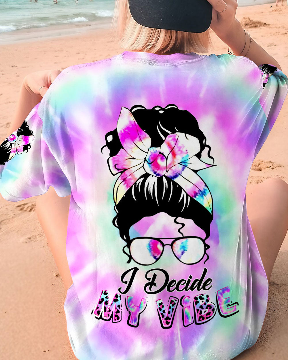 I DECIDE MY VIBE MESSY BUN ALL OVER PRINT - YHDU0707234