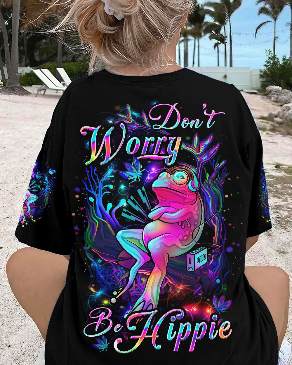 DON'T WORRY BE HIPPIE FROG ALL OVER PRINT - YHDU2006233