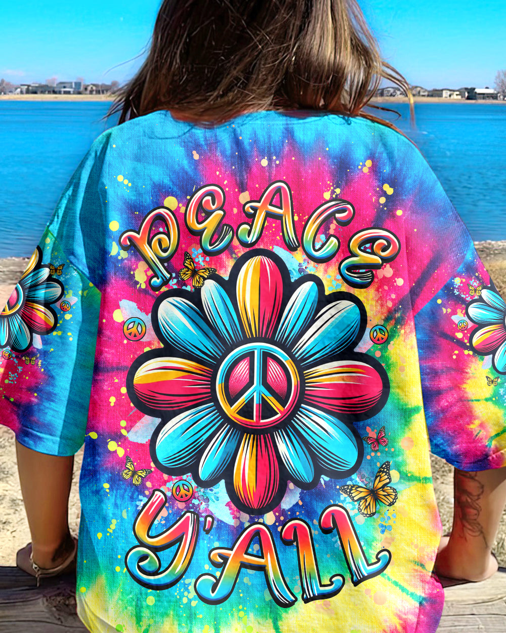 PEACE Y'ALL TIE DYE ALL OVER PRINT - YHHG1106244