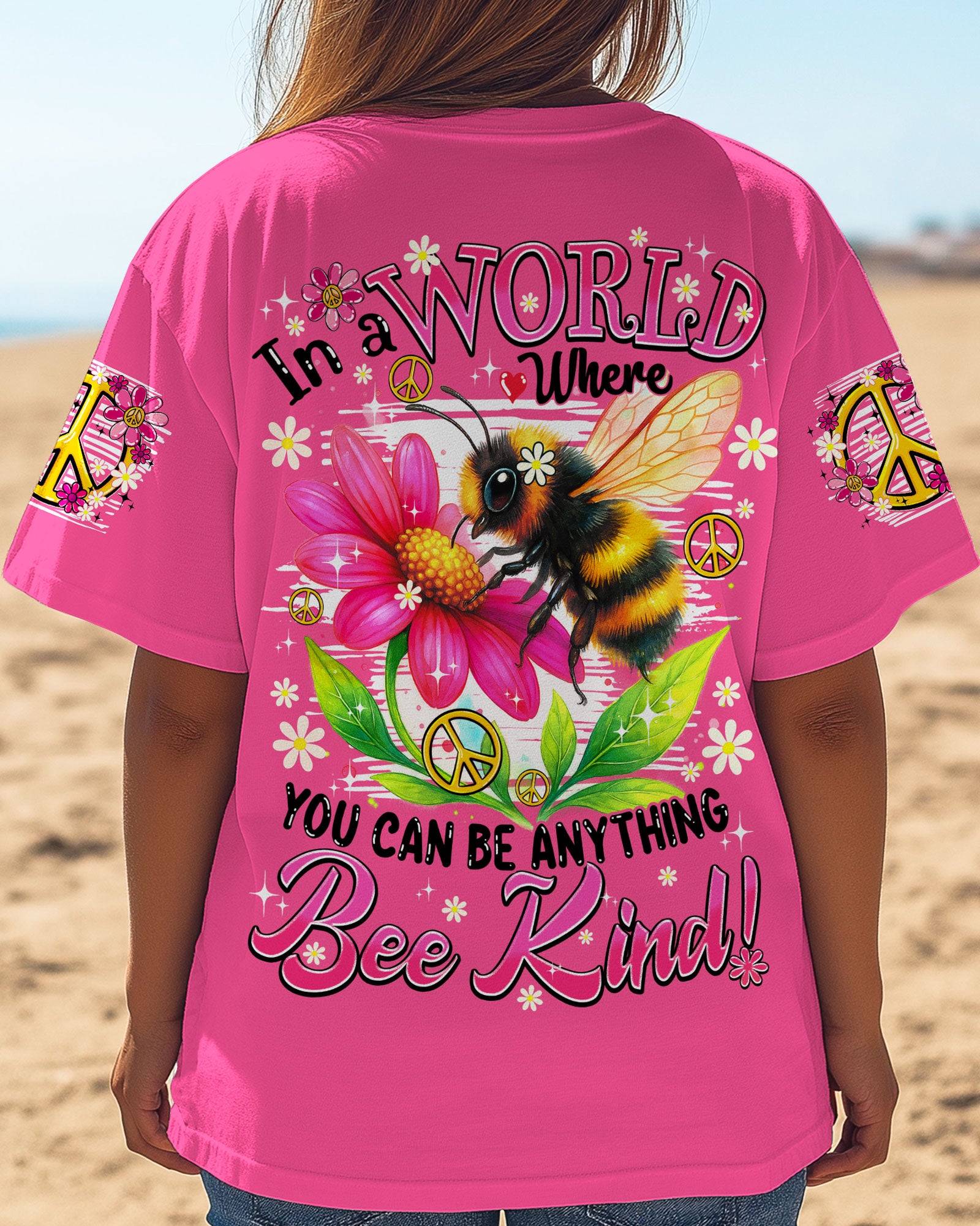 IN A WORLD YOU CAN BE ANYTHING BEE KIND PINK ALL OVER PRINT - TYPQ0606253