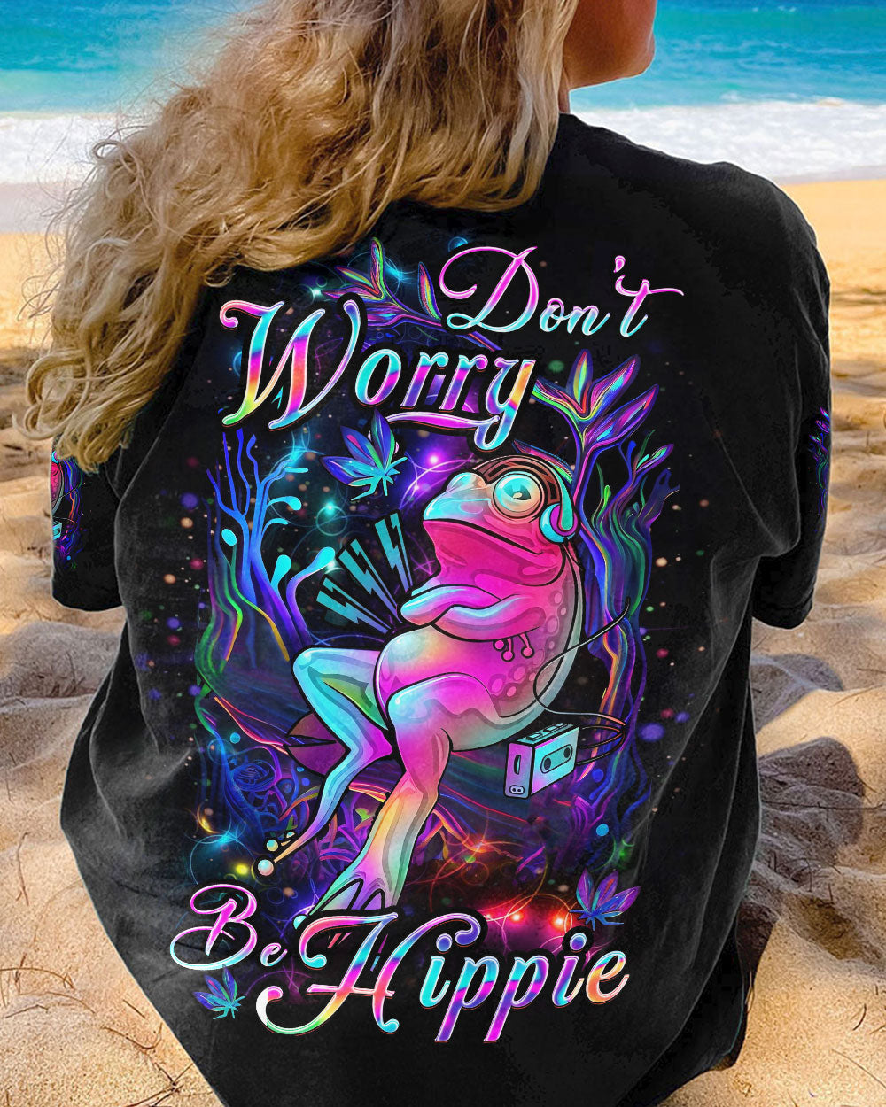 DON'T WORRY BE HIPPIE FROG ALL OVER PRINT - YHDU2006233