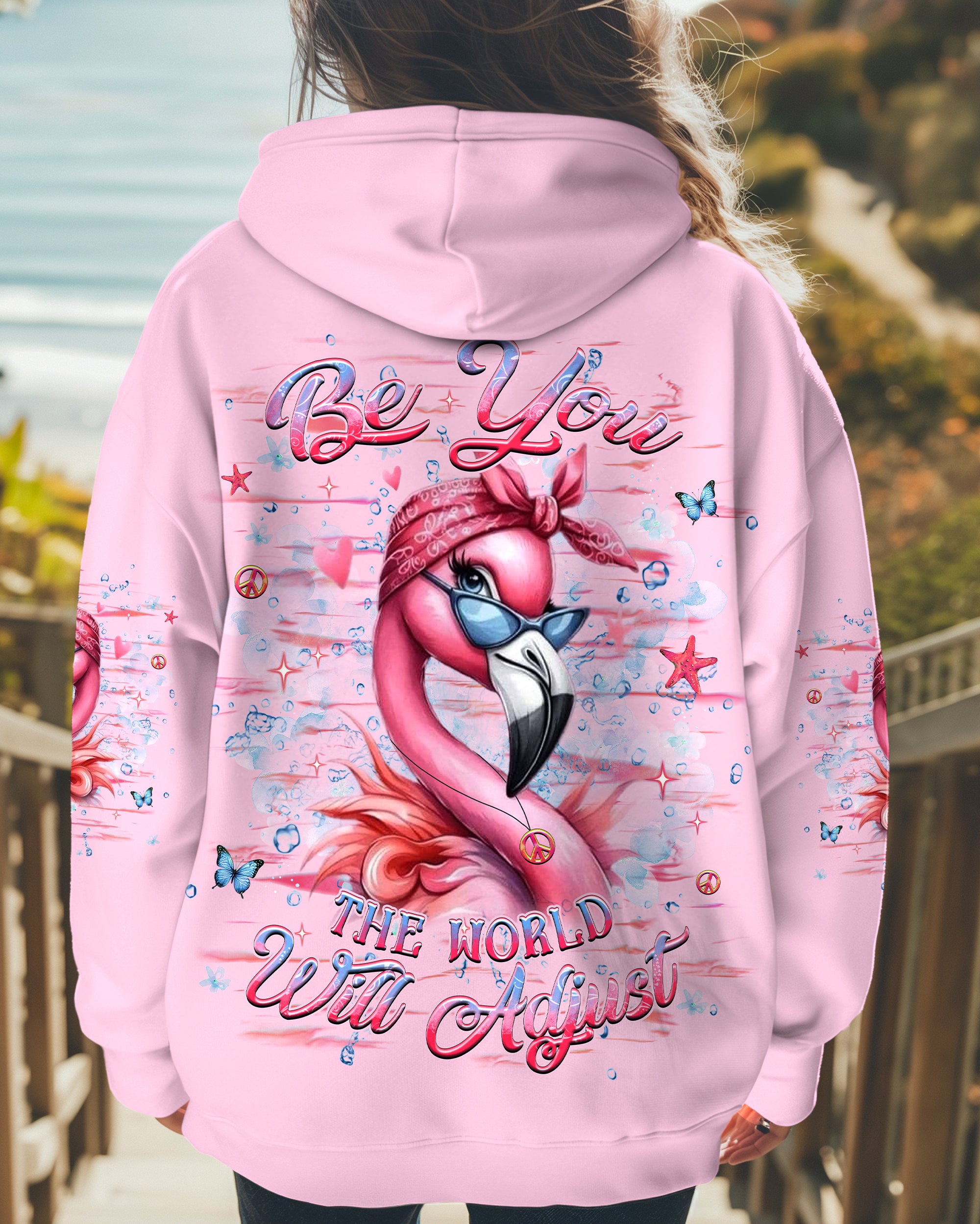 BE YOU THE WORLD WILL ADJUST FLAMINGO ALL OVER PRINT - YHHG0402253