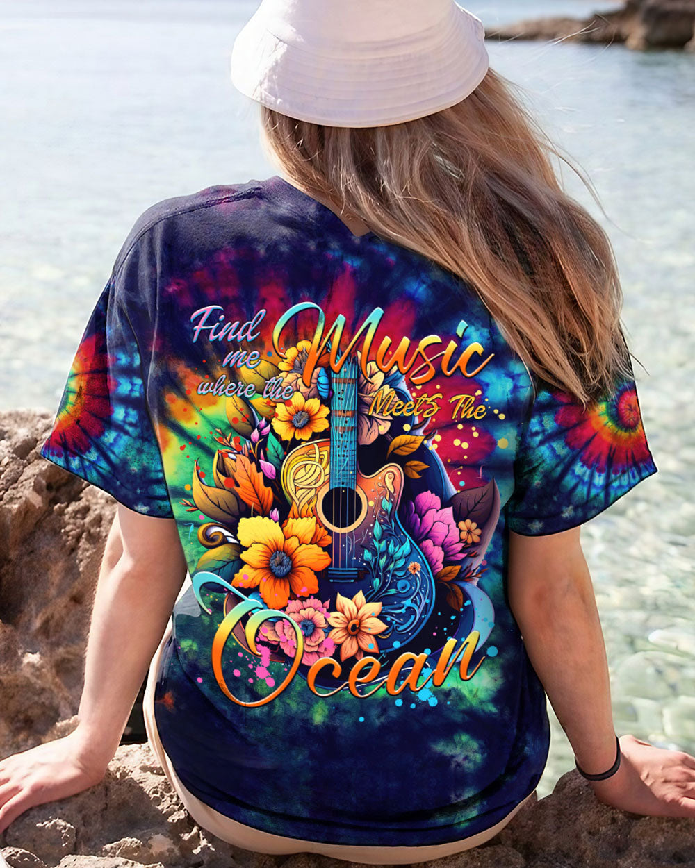 FIND ME WHERE THE MUSIC MEETS THE OCEAN GUITAR TIE DYE ALL OVER PRINT - TYTM2705232