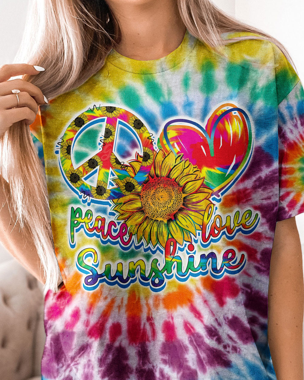 PEACE LOVE SUNSHINE TIE DYE ALL OVER PRINT - TYTM1702231