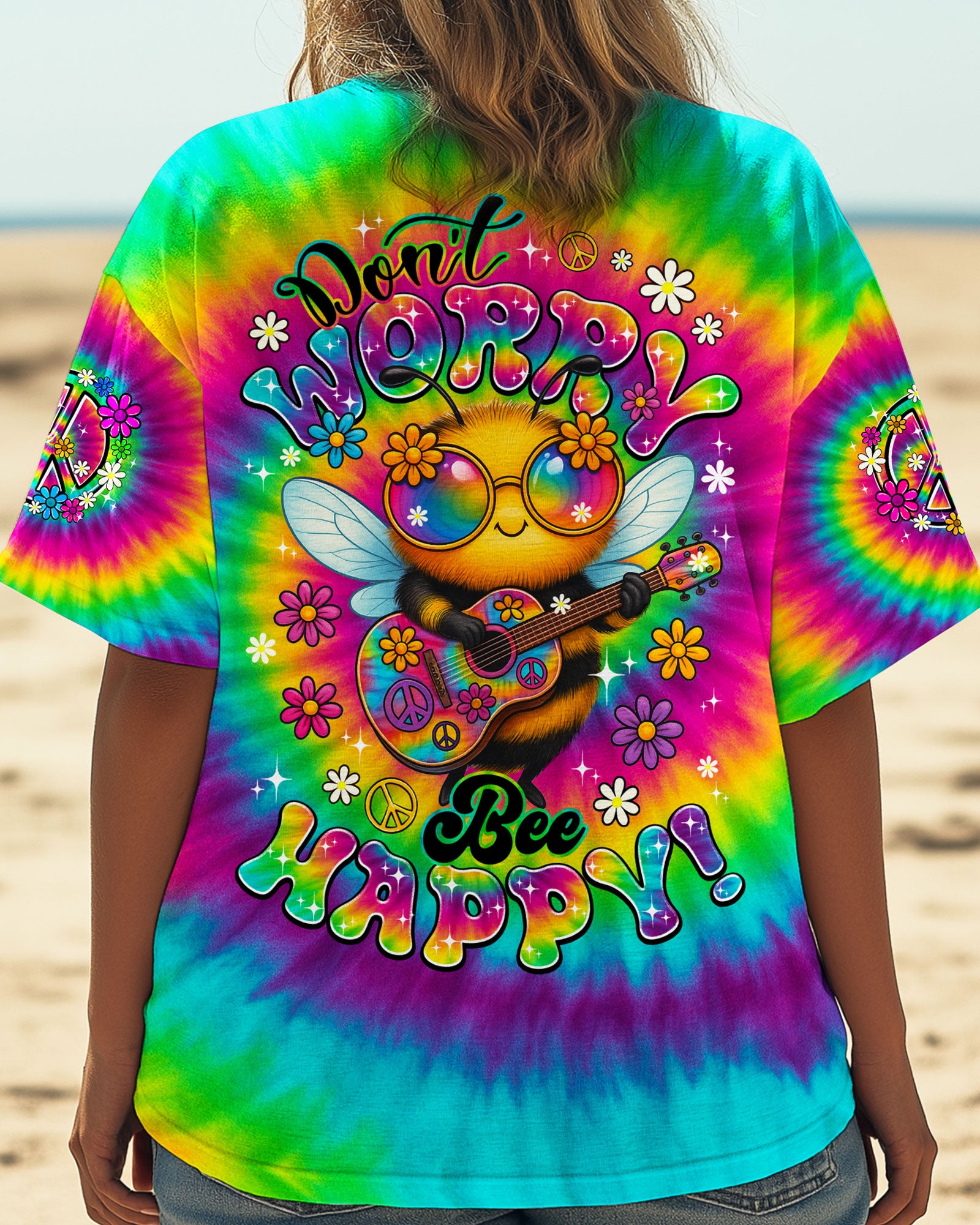 DON'T WORRY BEE HAPPY TIE DYE ALL OVER PRINT - TYQY0506254