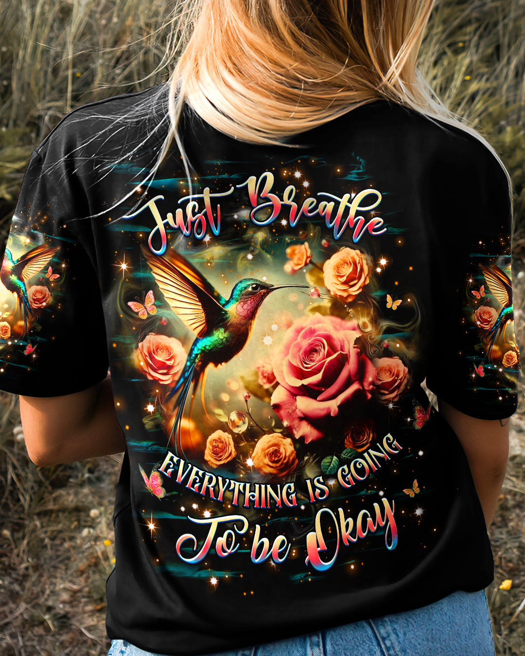 JUST BREATHE HUMMINGBIRD ALL OVER PRINT - YHHG0104251