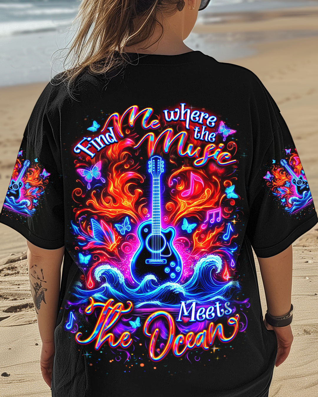 FIND ME WHERE THE MUSIC MEETS THE OCEAN GUITAR ALL OVER PRINT - YHDU1904251