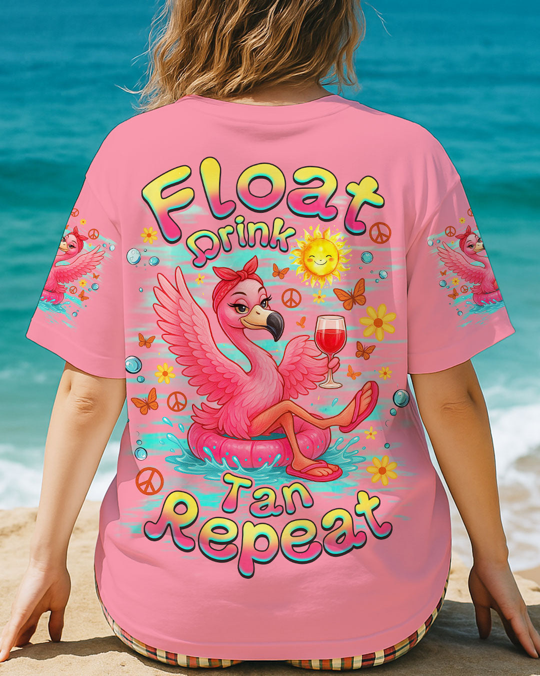 FLOAT DRINK TAN REPEAT FLAMINGO ALL OVER PRINT - TLNZ1604253