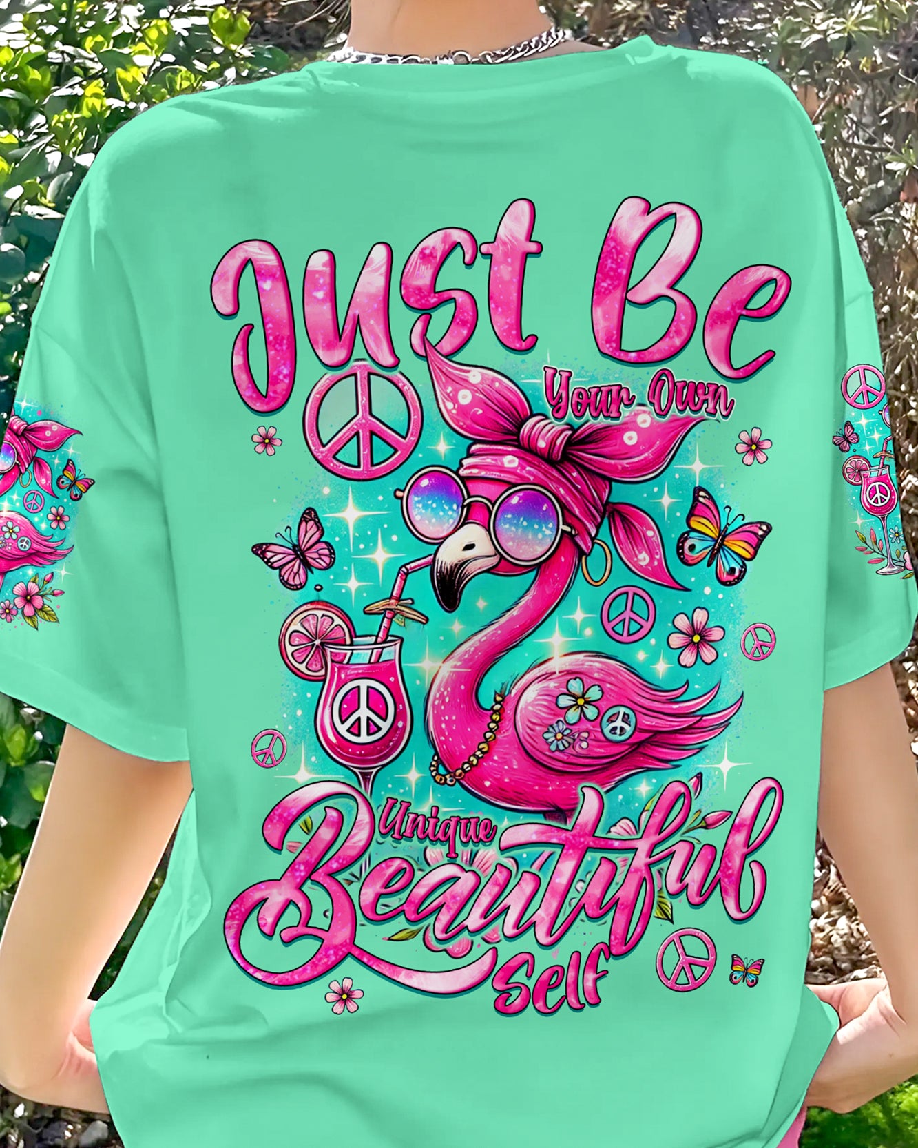 JUST BE YOUR OWN UNIQUE BEAUTIFUL SELF FLAMINGO ALL OVER PRINT - TYQY0107241