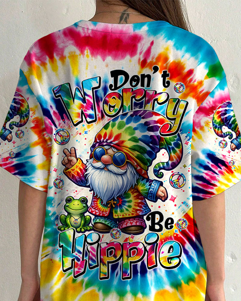 DON'T WORRY BE HIPPIE GNOME AND FROG TIE DYE ALL OVER PRINT - TYTM0606242