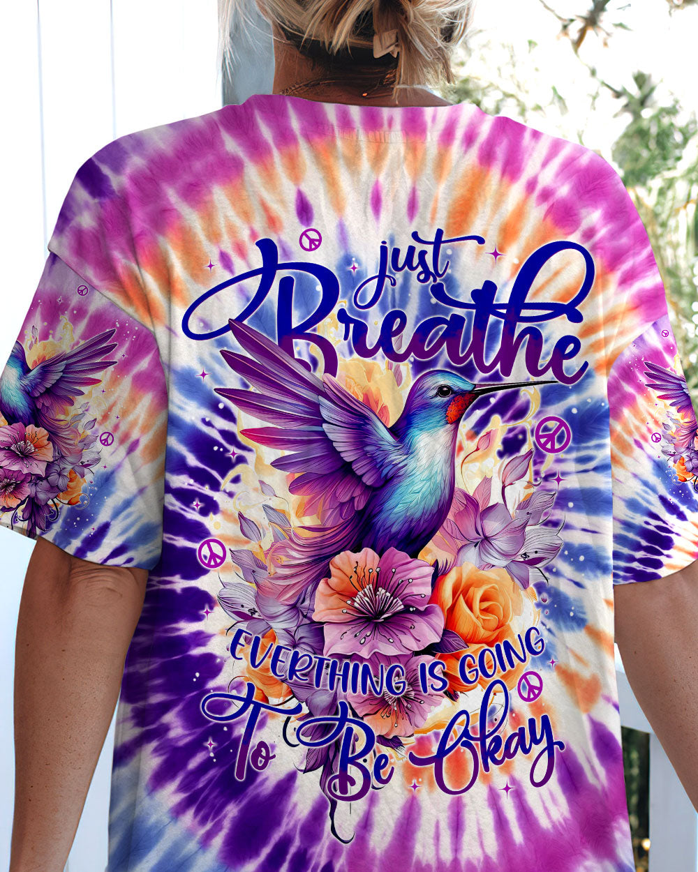 JUST BREATHE HUMMINGBIRD TIE DYE ALL OVER PRINT - TYTM3005241